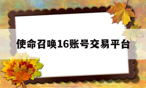 使命召唤16账号交易平台(使命召唤账号交易平台有哪些)