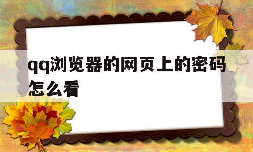 qq浏览器的网页上的密码怎么看(浏览器的网页上的密码怎么看啊)