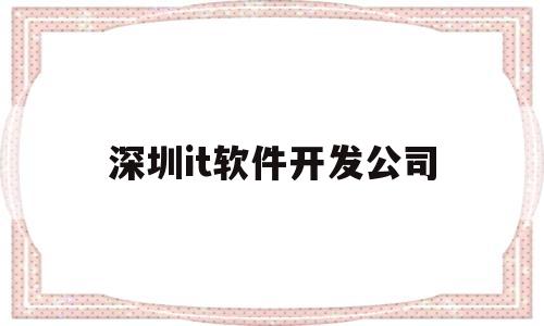 深圳it软件开发公司(深圳软件开发公司排行2020)